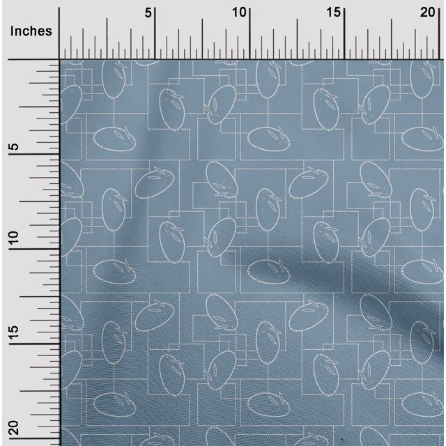 oneOone Cotton Silk Fabric Geometric Maze & Rabbit Animal Sashiko Print Sewing Fabric BTY 42 Inch Wide
