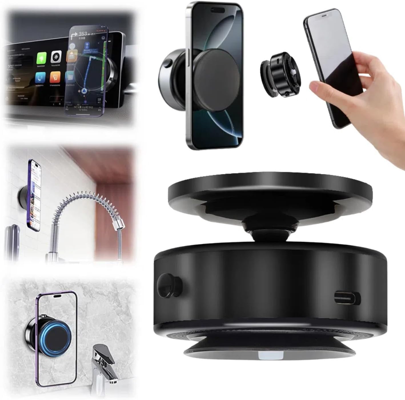 CNKOOAI Electric Vacuum Magnetic Phone Holder  2025 Upgraded Suction Cup Phone Mount  Adjustable Magnetic Suction Phone Holder Mount for Car  Strong Magnetic Car Phone Holder for All Phon