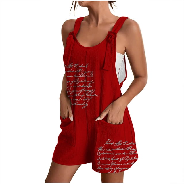 Penkiiy Combinaison Décontractée pour Femme à Bretelles Nouées, Sans Manches, Rouge, 1