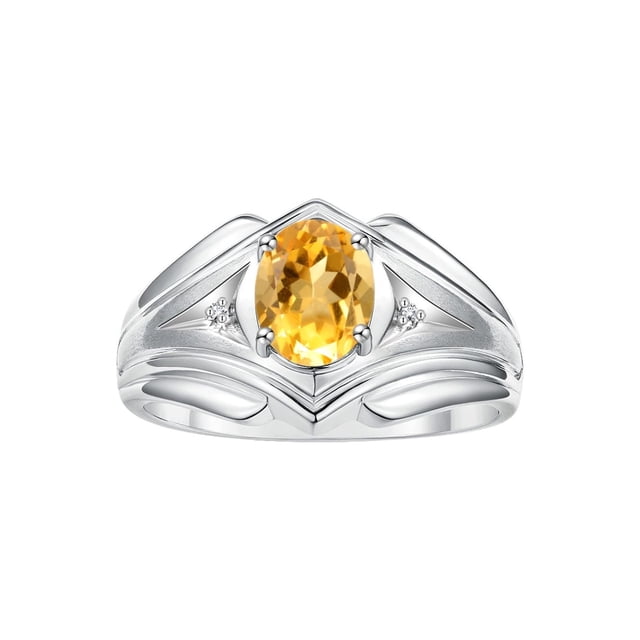 RYLOS Men's Rings 14K White Gold Rings Classic Designer Style 9X7MM Oval Gemstone & Diamond Ring Citrine November Birthstone Rings For Men Size 11