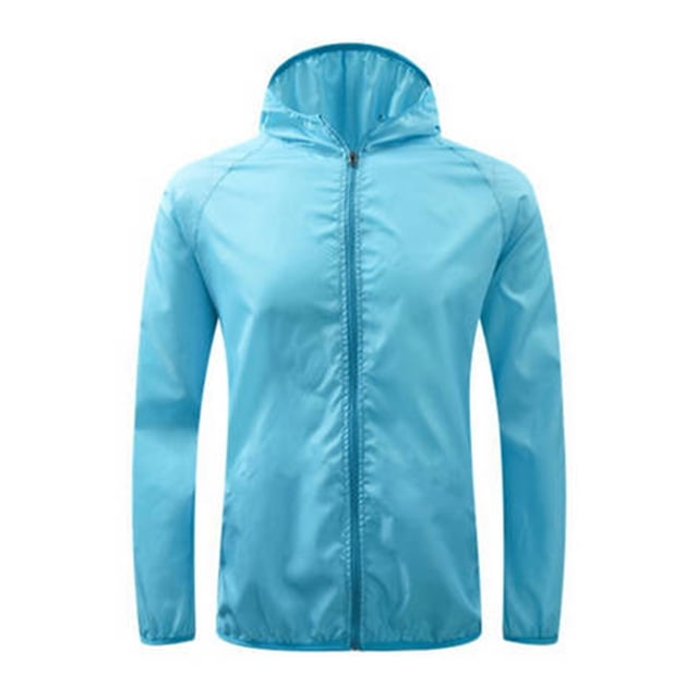 Économies du Printemps! Manteau de Pluie pour Femmes pour le Cyclisme et la Course, Léger et Imperméable, Montré en Bleu Vif. Cet Imperméable Coupe-Vent pour le Vélo et la Randonnée Présente une Fermeture Éclair Complète à l'Avant, des Manches Longues et une Capuche avec Boucles Élastiques pour une protection Accrue. Fabriqué en polyester avec protection UV UPF 50+ et Tissu Coupe-Vent à Séchage Rapide, Il Est Respirant et Compact, Idéal pour les Activités de Plein Air comme le Vélo, la Course et la Randonnée.