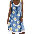thumbnail image 1 of Pisexur Robe en Denim pour Femme Sans Manches à Col en V, Robe Midi à Fleurs, Décontractée, Fente Latérale, Robe-Chemise en Jean, 1 of 4