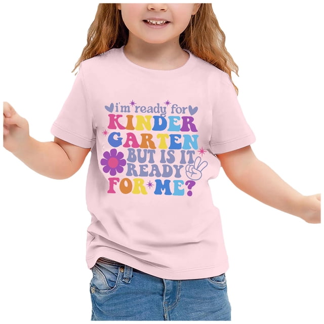 TZEWGL Mignon Imprimé Lettre Manches Courtes Col Rond Chemise Basique pour Tout-Petit Blouse pour Enfants Taille 6-7T