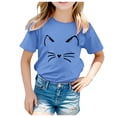 thumbnail image 3 of BYHONG T-Shirt à Manches Courtes à Imprimés de Chat pour Tout-Petits Garçons Filles Hauts Vêtements Enfants Filles Décontracté Col Rond Tunique Hauts Bleu 120, 3 of 5