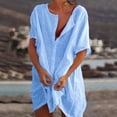 thumbnail image 2 of Heliisoer Women's Shirt Mini Dress Dress Short Short Sleeve Solid Color Patchwork, 2 of 9