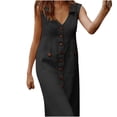 thumbnail image 2 of FcBaudy Robe Sans Manches à Col Rond, Robes d'Été pour Femmes, Robes pour Femmes Femmes Été Décontracté Poche Boutons Uni Épaules Dénudées Robe Sans Manches Robe Femme, 2 of 5