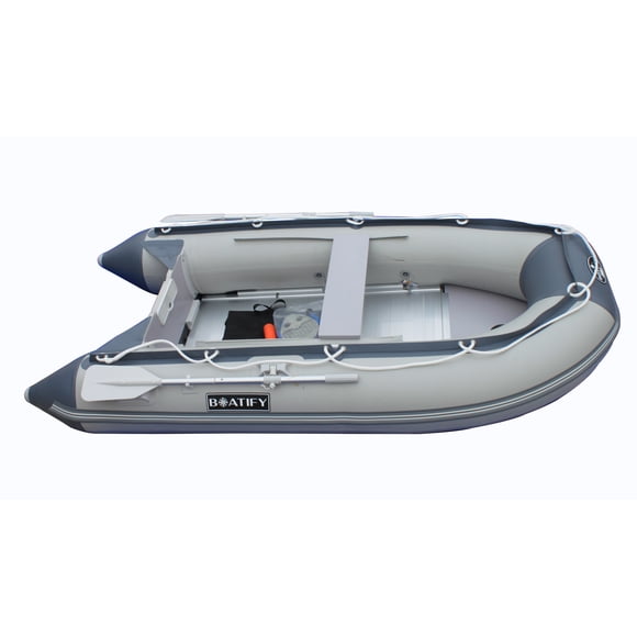 Boatify Bateau Gonflable 8,9 Pi Radeau Dériveur Ponton Bateau Kayak avec Plancher en Aluminium Gris