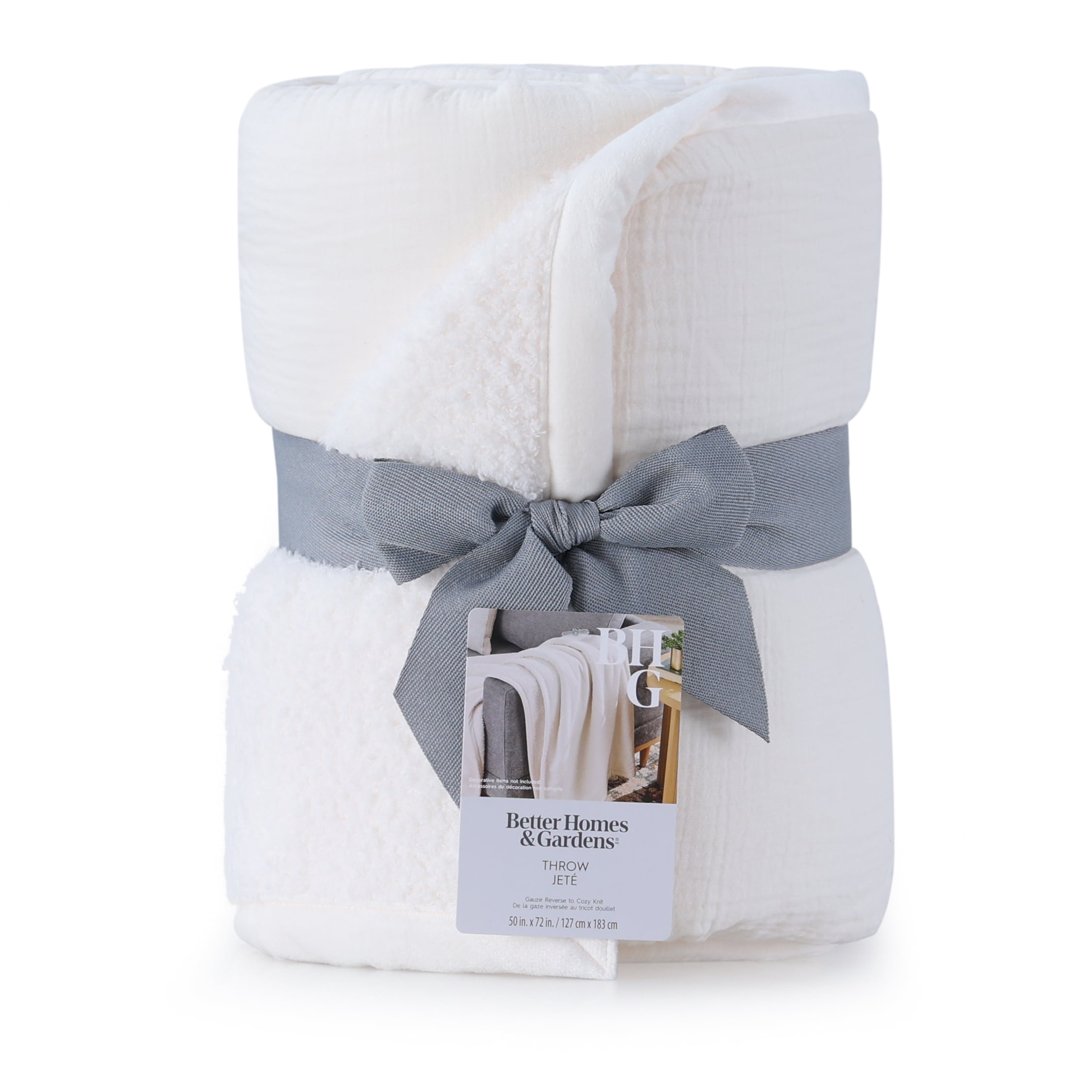Better Homes & Gardens Gauze Reverse to Cozy Knit Throw Blanket Vanilla Dream, 50"X72"