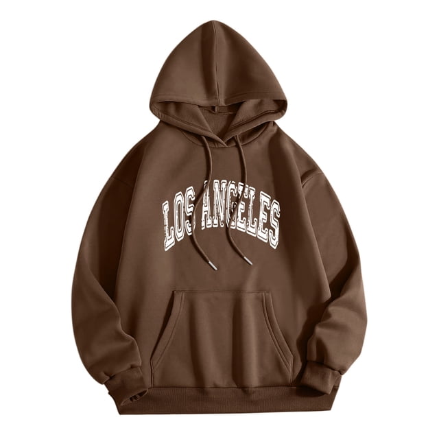 LUOGENLI Chandails à Capuche pour Hommes, Chandail à Enfiler, Travail, Los Angeles, Hommes, Femmes, Lettrage Graphique, Imprimé, Col Rond, Manches Longues, Chandail, Hauts, Chandails à Capuche pour Hommes, Noir, Café, Taille TG