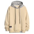 thumbnail image 1 of Mrat Chandail de Base pour Homme Chandail de Printemps Ample pour Homme Color Collocation Mode Décontracté Chandail de Sport Chandail à Capuchon Chandail à Capuchon Court pour Homme P-30 Beige 4TG, 1 of 5