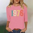 thumbnail image 1 of Uootdi Hauts pour Femmes Manches 3/4 Col Rond Imprimé Arc-en-Ciel Rétro 1976 Coupe Décontractée T-Shirts Nostalgiques d'Été Cadeau, 1 of 4