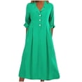 thumbnail image 1 of Pisexur Robes d'Automne pour Femmes 2024 Col Rabattu Manches 1/2 Robe Maxi Mode Élégante Couleur Unie Robes de Retour à la Maison Décontractées Fluides Col en V Boutonnée Robe de Cocktail, 1 of 6