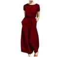 thumbnail image 4 of Yuyuzo Women Cotton Linen Jumpsuits Summer One-Piece Outfits Short Sleeve Wide Leg Long Pants Rompers, 4 of 7