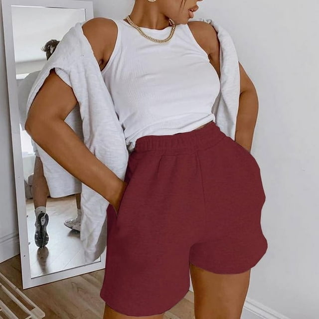 Women Solid Color Shorts Adults Casual Style Pants with Slant Pockets