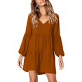 thumbnail image 3 of Follure Robe Mode Femme Unie Col en V Manches Longues Fluide Ample Robes d'Été pour Femmes, 3 of 4