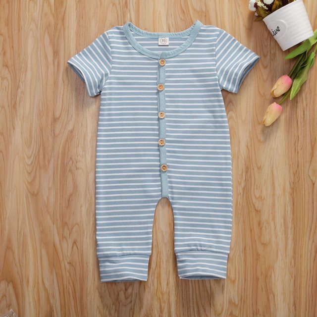 Combinaison Courte à Manches Courtes en Coton pour Bébé Fille Garçon, Tenue Rayée Vêtements