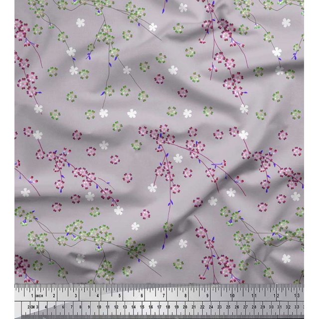Soimoi Rayon Fabric Flower Artistic Print Fabric by Yard 56 Inch Wide
