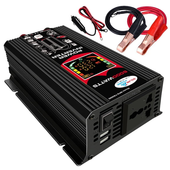 Onduleur Sinusoïdal Modifié Haute Fréquence 6000W Puissance Watt Onduleur de Puissance Convertisseur CC vers Ca Onduleur de Voiture avec Port USB Double 2.1A Pinces de Batterie Prise de Voiture Écran d'Affichage LCD