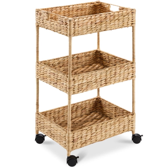 Best Choice Products Panier de Pépinière Roulant à 3 Niveaux en Jacinthe d'Eau avec Roues, Chariot Utilitaire, Organisation de Rangement - Naturel