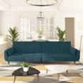 thumbnail image 1 of vidaXL 2-Seater Sofa Bed with Two Pillows Blue Velvet, 1 of 5