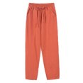 thumbnail image 1 of LUXUR Ladies Loungewear Mid Waisted Bottom Elastic Waist Trousers Basic Pants Solid Color Brick Red L, 1 of 2
