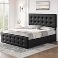 thumbnail image 4 of Cadre de Lit avec 4 Tiroirs de Rangement et Tête de Lit Ajustable, Base de Matelas Rembourrée en Lin Doux pour la Peau, Aucun Sommier à Ressort Nécessaire, 4 of 9