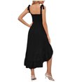 thumbnail image 4 of TopLLC Summer Dress Womens Summer Boho Spaghetti Strap Square Neck Solid Color Ruffle A Line Beach Long Maxi Dress Plus Size Dresses,Beach Sundress, 4 of 5