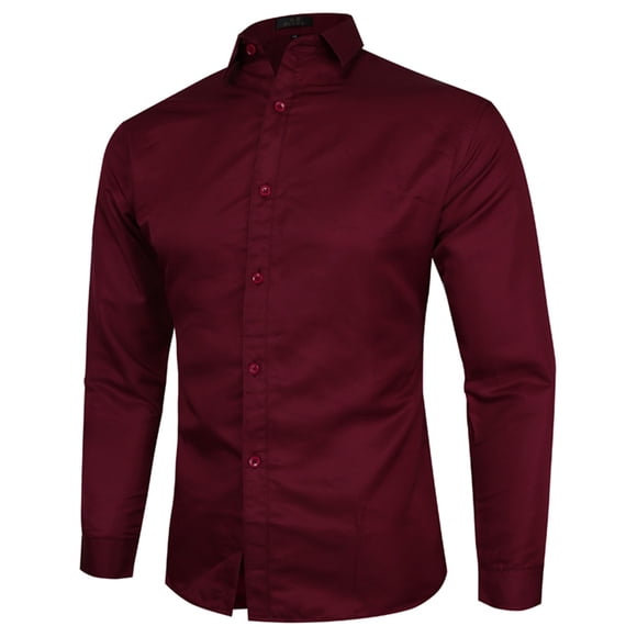 Miluxas Men's Long Sleeve Button Up Shirts Solid Slim Fit Casual Business formal Dress Shirt Wine M(M)