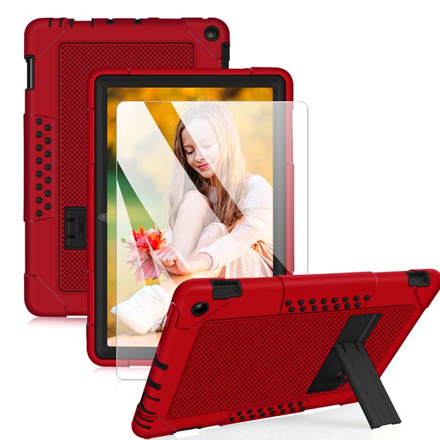Mignova pour Fire HD 10 Case, Heavy-Duty Drop-Proof Shock-Resistant Rugged Protective Case (avec Support) pour All-New Amazon Fire HD 10 & Fire HD 10 Plus (11e Génération, Version 2021) (Rouge/noir + 1 Pack)
