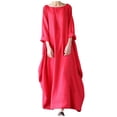 thumbnail image 2 of Meichang Robes Maxi pour Femmes 2025 Été Robe en Lin à Manches Longues Col Rond Robe Chemise Ample Robes Décontractées Longue avec Poches, 2 of 4