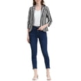 thumbnail image 2 of INSPIRE CHIC Blazer à Rayures pour Femme Manches 3/4 Décontracté Ouvert à l'Avant Revers Cranté Blazer S Noir Blanc, 2 of 8