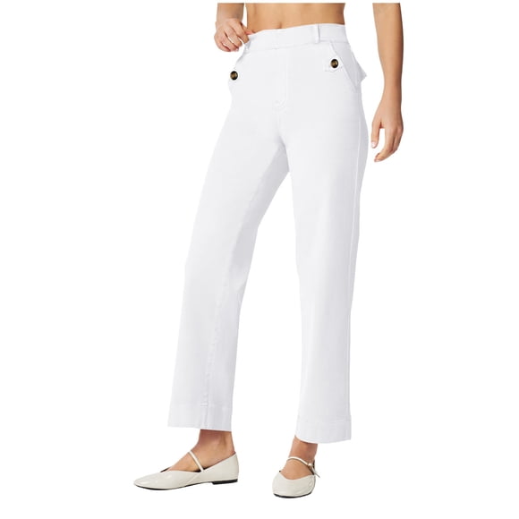 HVOBTTY Women's Casual Straight-Leg Jean, Pants for Women Casual Loose Straight Leg Wide Leg Cropped Jeans Pant Pockets Trouser Jeans White, S