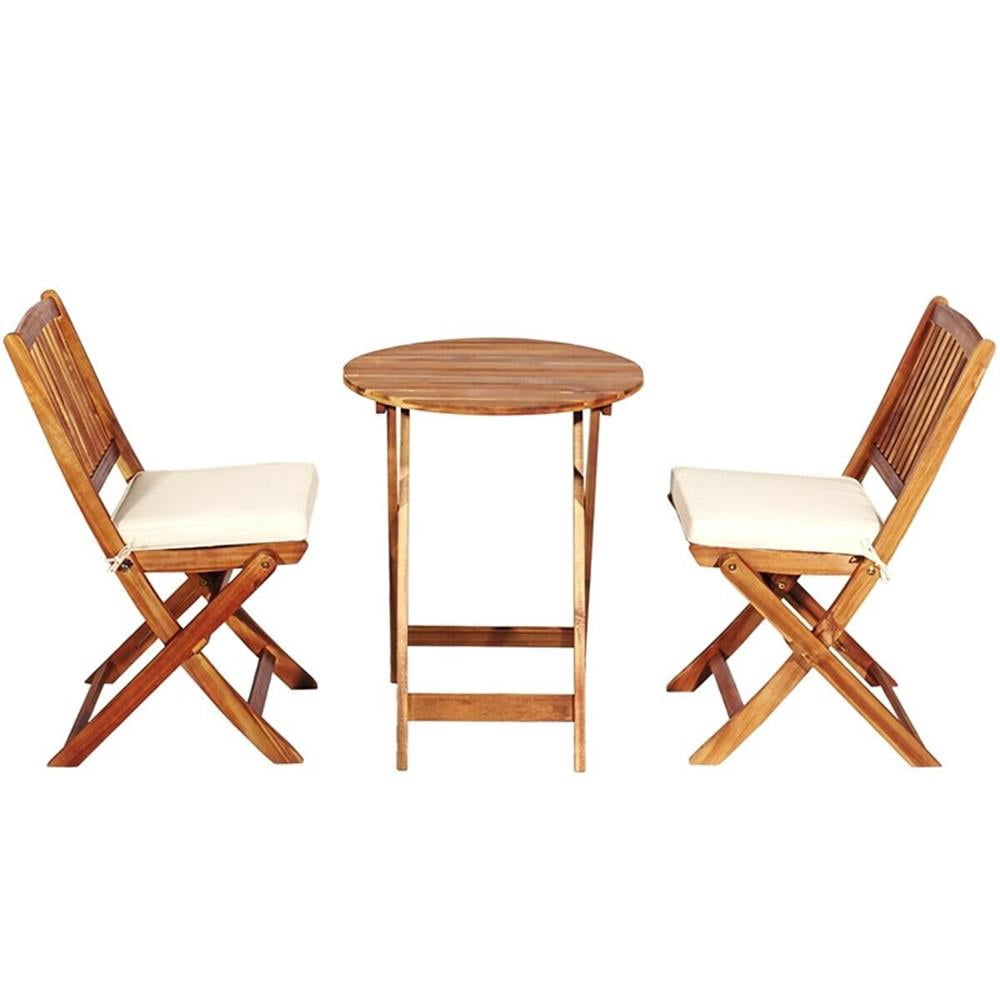 Pemberly Row Ensemble Bistro Pliant pour Patio 3 Pcs Chaise Rembourrée Conversation Crème