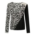 thumbnail image 4 of Pompotops Femmes à Manches Longues Casual Grande Taille Léopard Patchwork V-Cou T-Shirt Tops, 4 of 9