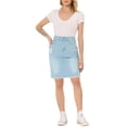 thumbnail image 2 of Unique Bargains Women's Basic Distressed High Waist Ripped Hem Washed Jeans Denim Skirt Light Blue L, 2 of 6