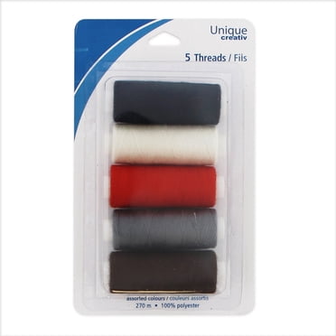 UNIQUE CREATIV Thread Set - Assorted Colours, 5 Spools, 270 m (295.3 yd) Each, 100% Polyester
