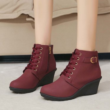 EGNMCR Women's Wedges Ankle Boots Women's New Plus-size Solid Color Wedge And Fish Mouth Booster Platform Ankle Boots Women Shoes