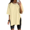 thumbnail image 2 of WEIYLL Womens T Shirts Oversize Sports Summer Solid Tunic Loose With Slits Beige Tees Sizes S, 2 of 4