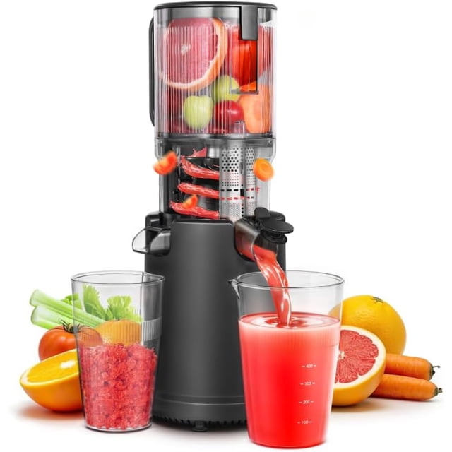 Aobosi Cold Press Juicer, 5.2" Feed Chute Self-Feeding for Hands-Free Operation, Juice Machine Fit Whole Fruits & Vegetables, Slow Masticating Juicer For More Juice, Less Pulp, Triple Filter