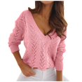 thumbnail image 1 of KIHOUT Spring Winter Womens Tops V-Neck Solid Color Hollow Out Recreational Thin Pullover Long Sleeve Sweater Tops, 1 of 9