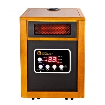 Dr. Infrared Heater DR-968H Chauffage d'Appoint Portable avec Humidificateur, 1500 W. un Chauffage compact et Rectangulaire avec Fini Grain de Bois et un Panneau de Commande Numérique à l'Avant Affichant la Température et les Réglages. Comprend un Humidificateur Intégré, un Système de Chauffage Double avec tube quartz Infrarouge et PTC, et des Mécanismes de Sécurité comme une protection contre le Basculement et la Surchauffe. Convient pour Chauffer Efficacement de Grandes Pièces.