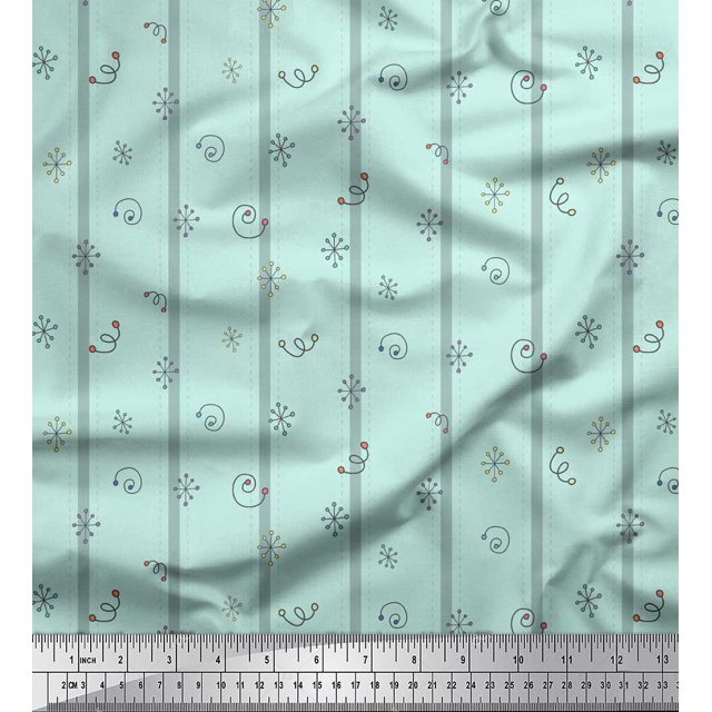 Soimoi Green Rayon Fabric Stripe & Square Geometric Print Fabric by Yard 56 Inch Wide