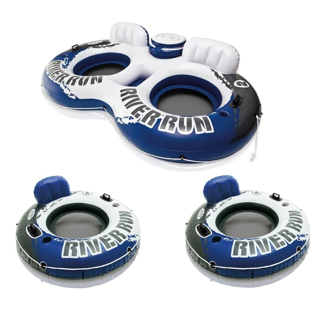 Intex River Run Tube Gonflable Double pour Cavaliers et 2 Flotteurs Simples River Run Conçus pour les sports Nautiques et la Détente. Fabriqués à Partir de Vinyle durable de Calibre 18, Ces tubes de Rivière Comprennent des Fonds en Maille, des Cordes de Préhension et des Connecteurs pour les Relier. le Tube Double pour Cavaliers Comprend Deux Porte-Gobelets, une Glacière Intégrée avec Couvercle et des Dossiers pour le Confort. les Flotteurs Simples Offrent des Chambres à air Séparées pour la Stabilité. Parfaits pour les Lacs, les Rivières Ou les Piscines