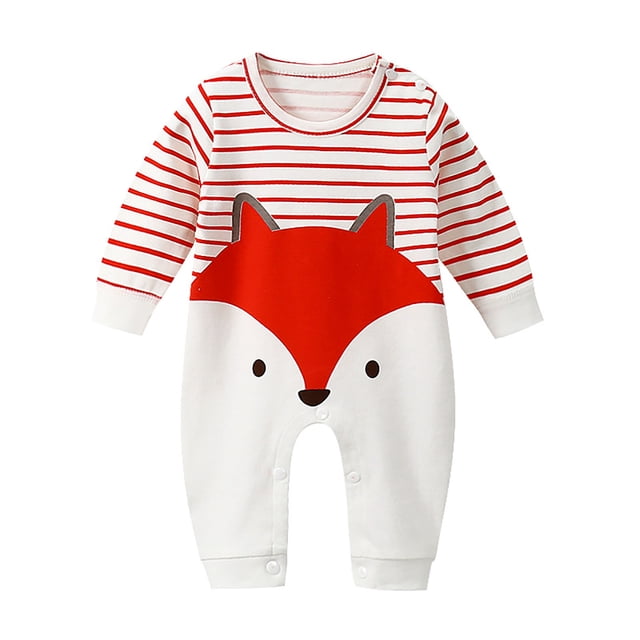 WEIYLL Girls Bodysuits Button Long Sleeve Overall Cartoon Cute Warm Spring Autumn Red Baby Overalls for 1-3 Months