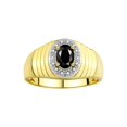 thumbnail image 1 of RYLOS Men's Rings 14K Yellow Gold Classic Halo Of  Diamonds 7X5MM Oval Gemstone Designer Ring Onyx October Birthstone Rings For Men Size 9, 1 of 7