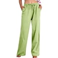 thumbnail image 3 of QATAINLAV Sales of The Week Womens Plus Size High Waisted Linen Pants Summer Drawstring Wide Leg Beach Pants Solid Casual Lounge Trousers with Pockets Green M, 3 of 9