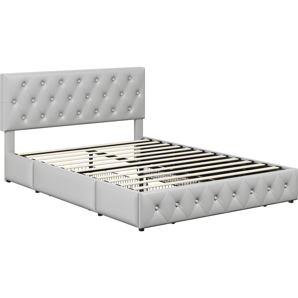 FullFurnique Upholstered Platform Bed Frame with Adjustable Headboard and 3 Drawers Storage, Full, Black