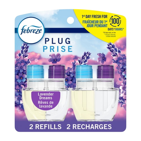 Febreze Plug In Air Freshener, Odour-Fighting Scented Oil Refill, Lavender Dreams Scent, 2 Refills