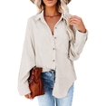 thumbnail image 1 of Women Corduroy Long Sleeve Button Down Shirt Oversized Jacket Tops, 1 of 3