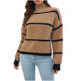 thumbnail image 1 of IROINID Women's Turtleneck Pullover Sweater Stripes Comfy Mid-Length Long Sleeve Sexy Ruched Blouse Tops, 1 of 6